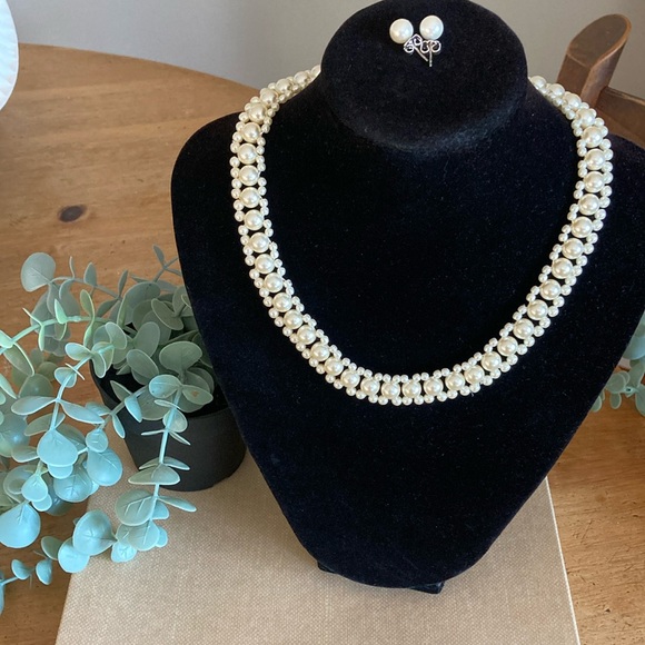 Avon Jewelry, Lovely Triple Strand Faux Pearl Choker Style/Earring Set~NWOT NE-8 - Picture 1 of 14